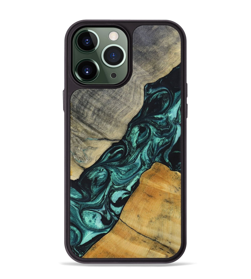 iPhone 13 Pro Max Wood+Resin Phone Case - Jaime (Green, 696466)