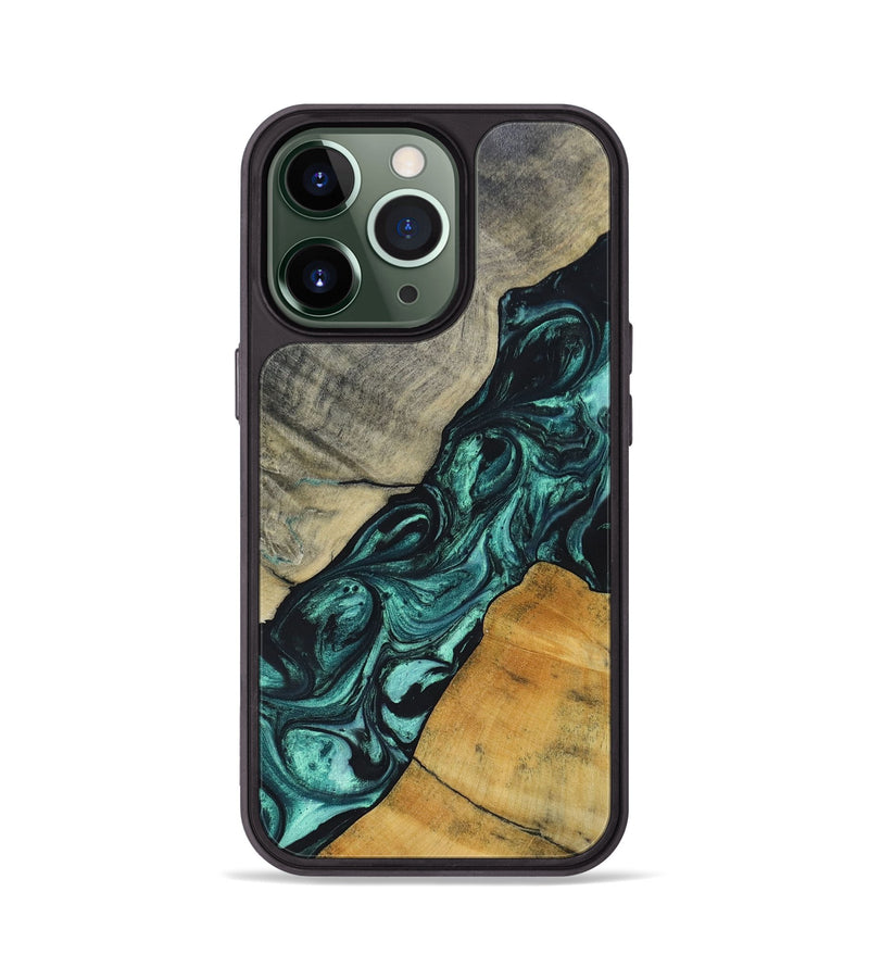 iPhone 13 Pro Wood+Resin Phone Case - Jaime (Green, 696466)