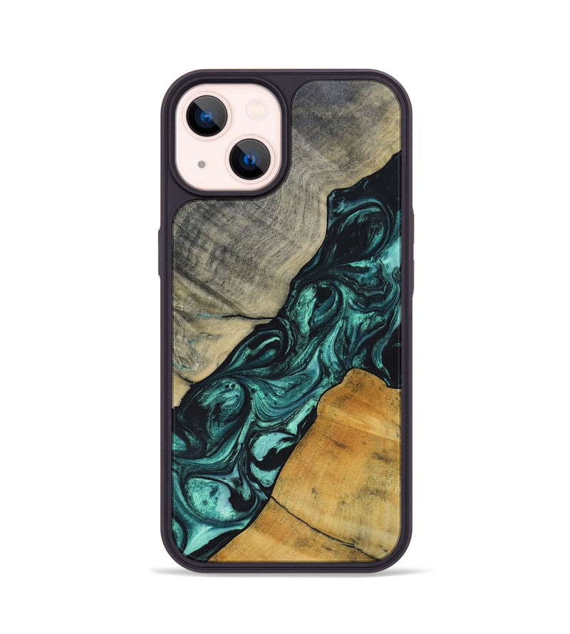 iPhone 14 Wood+Resin Phone Case - Jaime (Green, 696466)