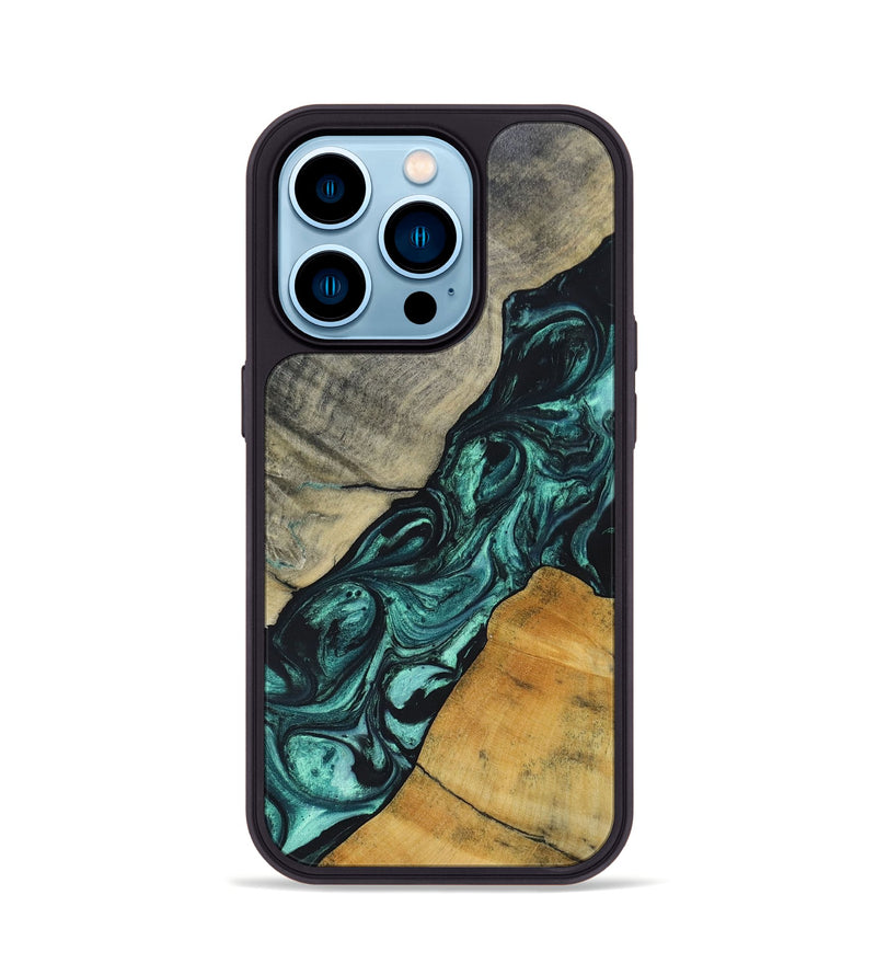 iPhone 14 Pro Wood+Resin Phone Case - Jaime (Green, 696466)