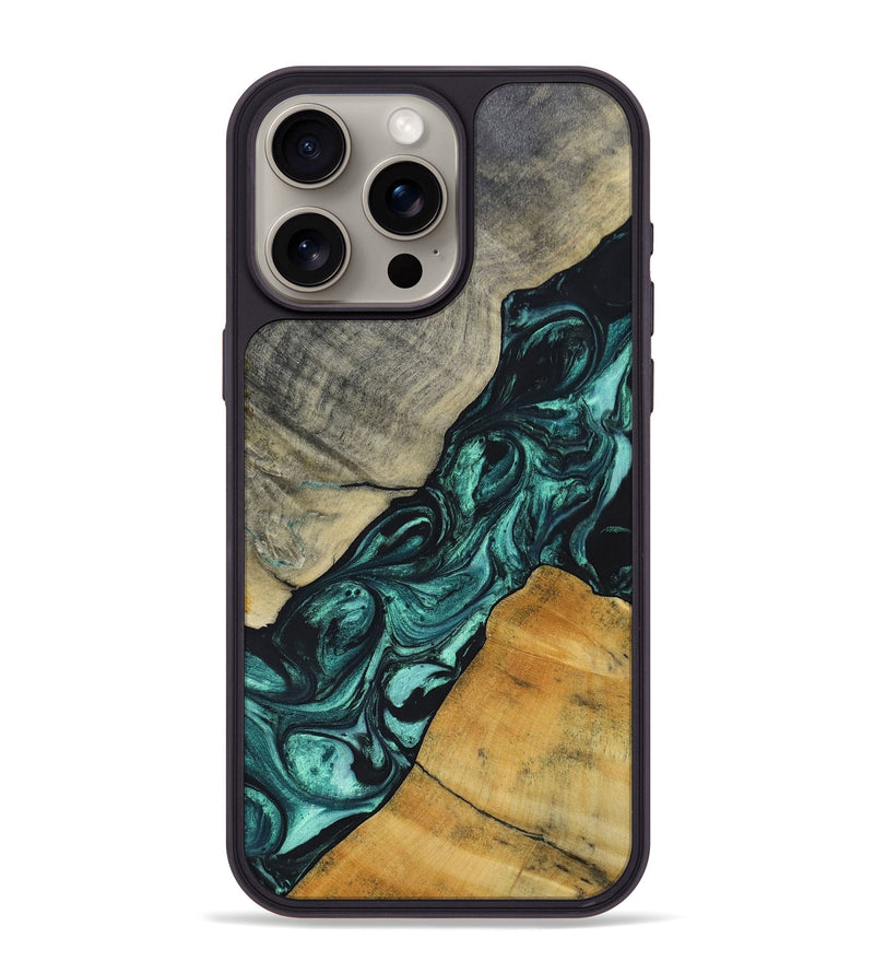 iPhone 15 Pro Max Wood+Resin Phone Case - Jaime (Green, 696466)