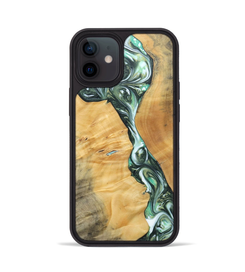 iPhone 12 Wood+Resin Phone Case - Ana (Green, 696468)