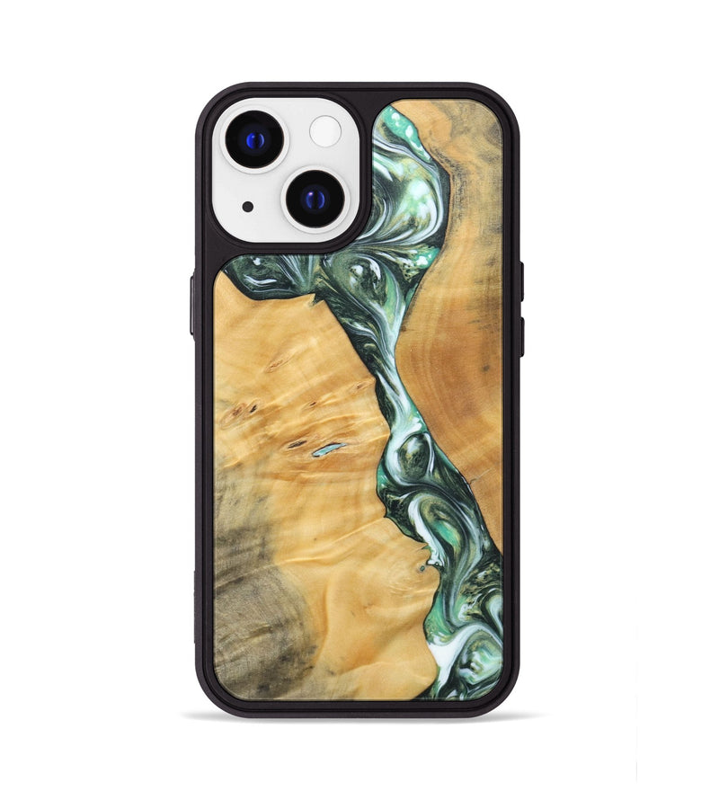 iPhone 13 Wood+Resin Phone Case - Ana (Green, 696468)