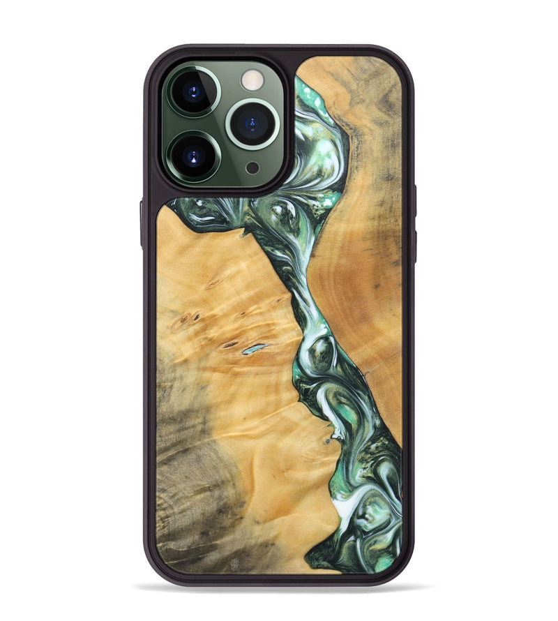 iPhone 13 Pro Max Wood+Resin Phone Case - Ana (Green, 696468)