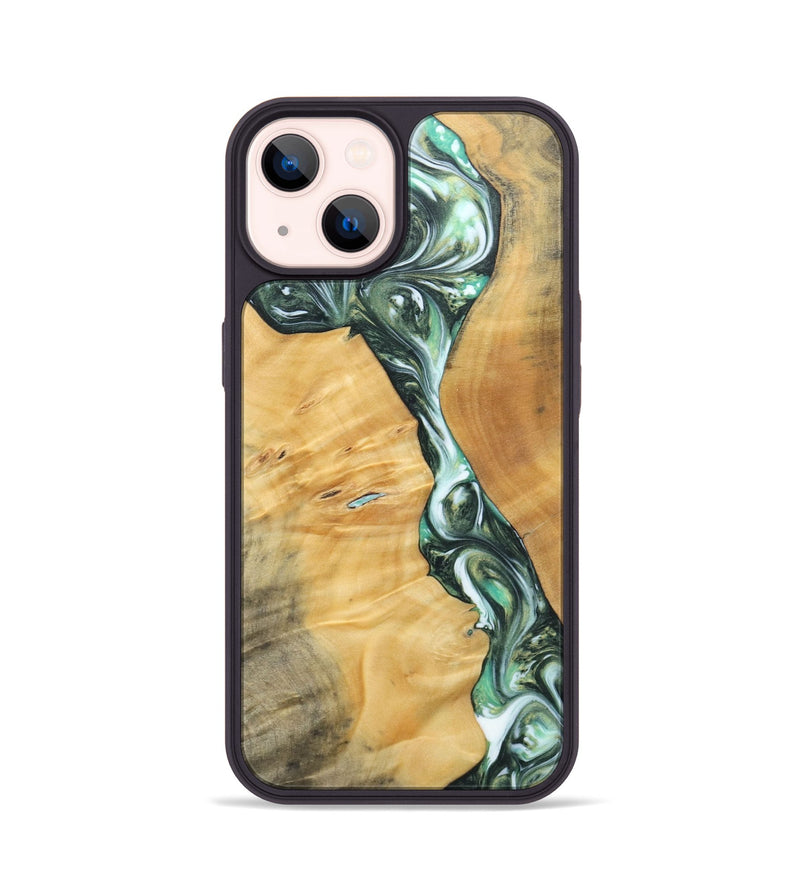iPhone 14 Wood+Resin Phone Case - Ana (Green, 696468)