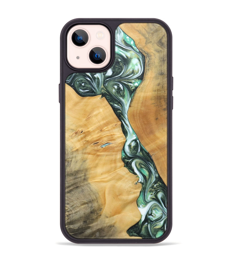 iPhone 14 Plus Wood+Resin Phone Case - Ana (Green, 696468)