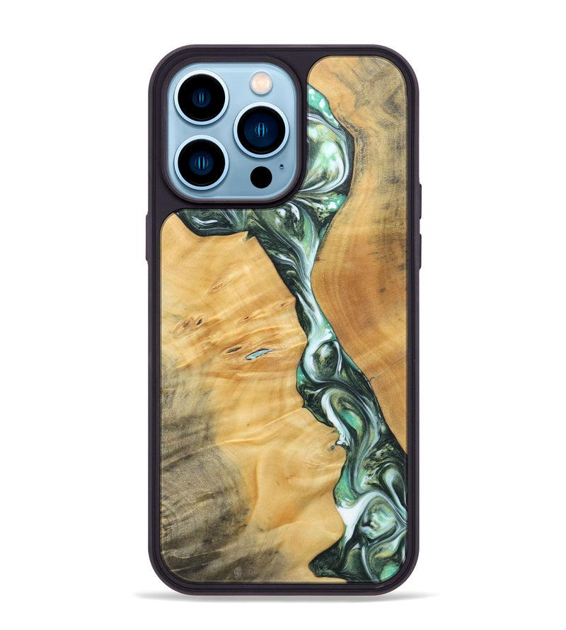 iPhone 14 Pro Max Wood+Resin Phone Case - Ana (Green, 696468)