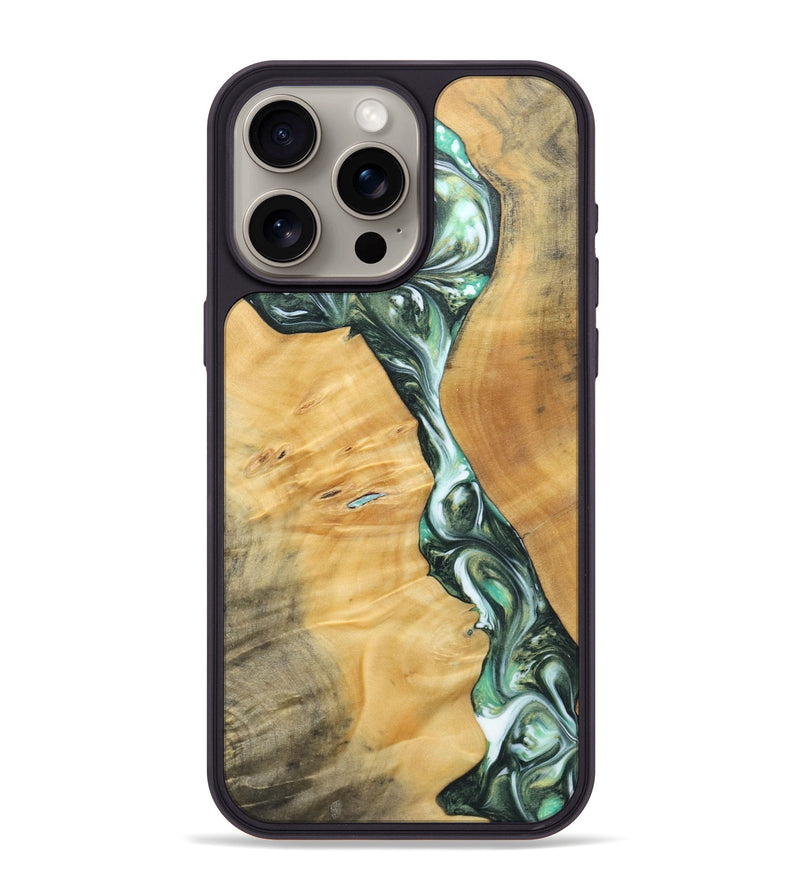 iPhone 15 Pro Max Wood+Resin Phone Case - Ana (Green, 696468)