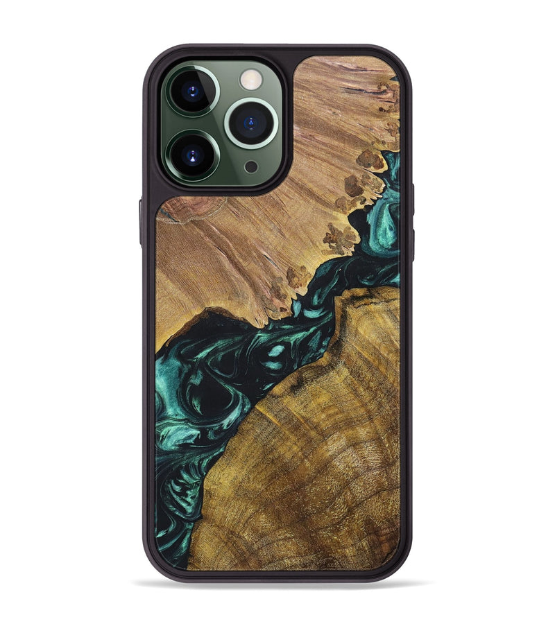 iPhone 13 Pro Max Wood+Resin Phone Case - Elsie (Green, 696469)