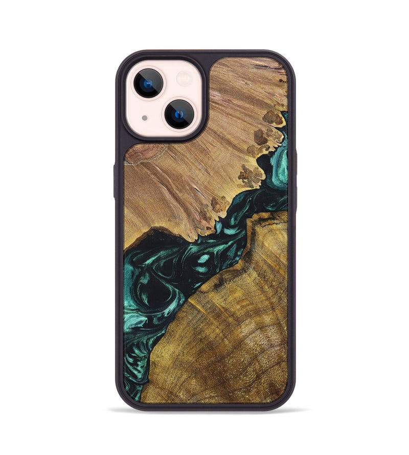 iPhone 14 Wood+Resin Phone Case - Elsie (Green, 696469)