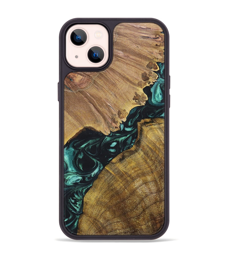 iPhone 14 Plus Wood+Resin Phone Case - Elsie (Green, 696469)