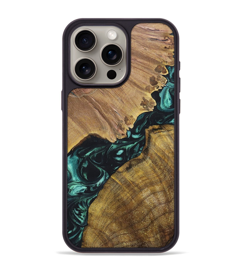 iPhone 15 Pro Max Wood+Resin Phone Case - Elsie (Green, 696469)