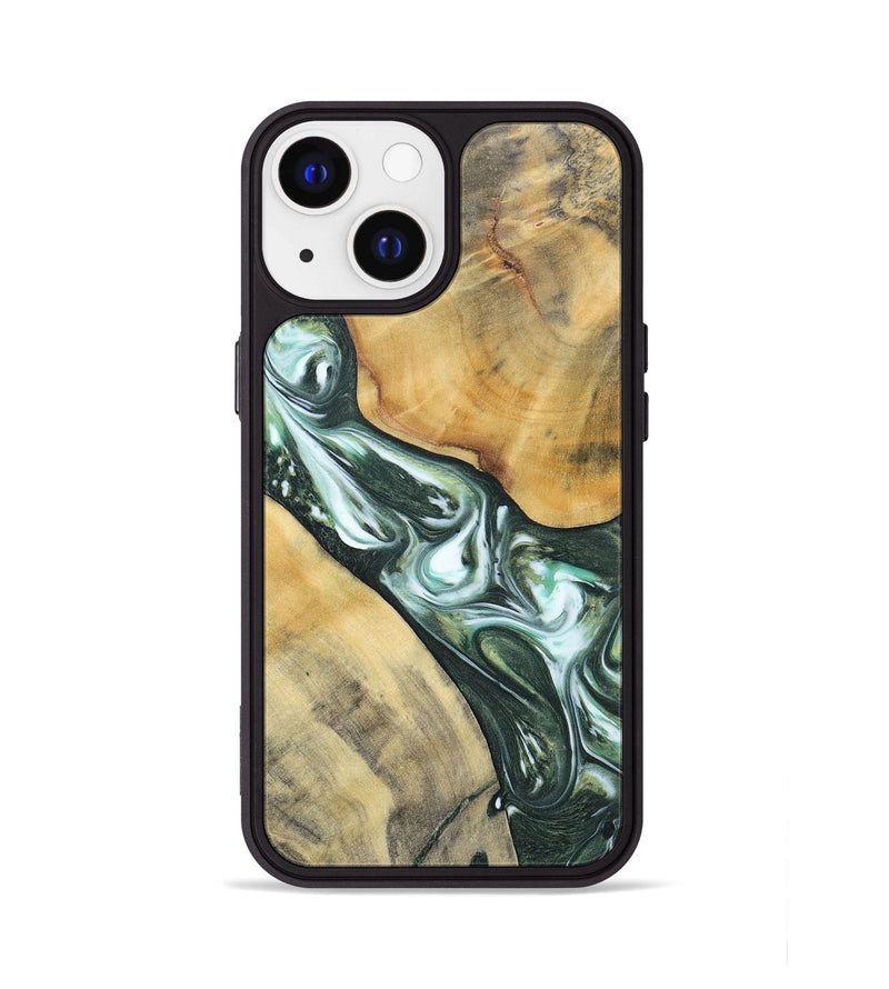iPhone 13 Wood+Resin Phone Case - Cameron (Green, 696470)
