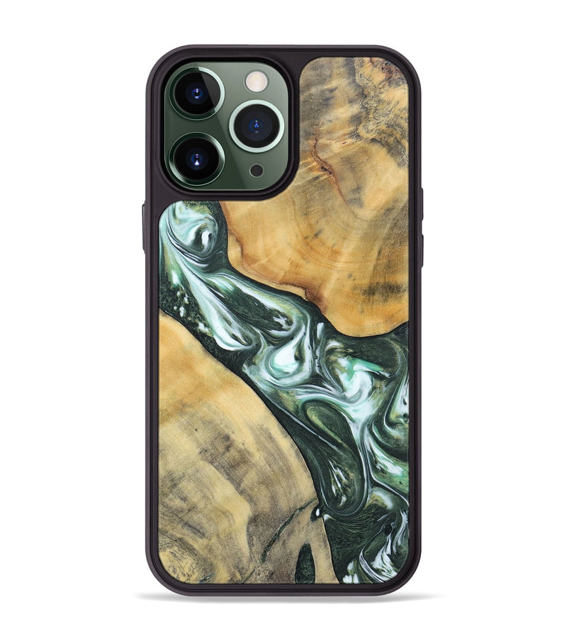 iPhone 13 Pro Max Wood+Resin Phone Case - Cameron (Green, 696470)