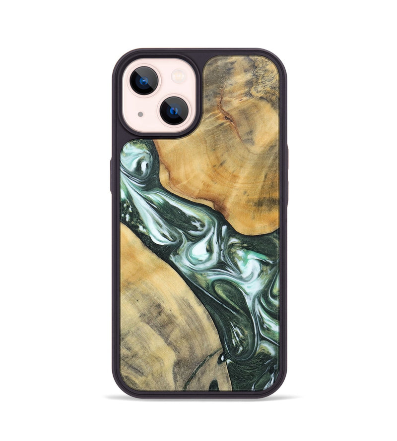 iPhone 14 Wood+Resin Phone Case - Cameron (Green, 696470)