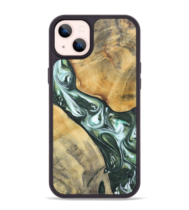 iPhone 14 Plus Wood+Resin Phone Case - Cameron (Green, 696470)
