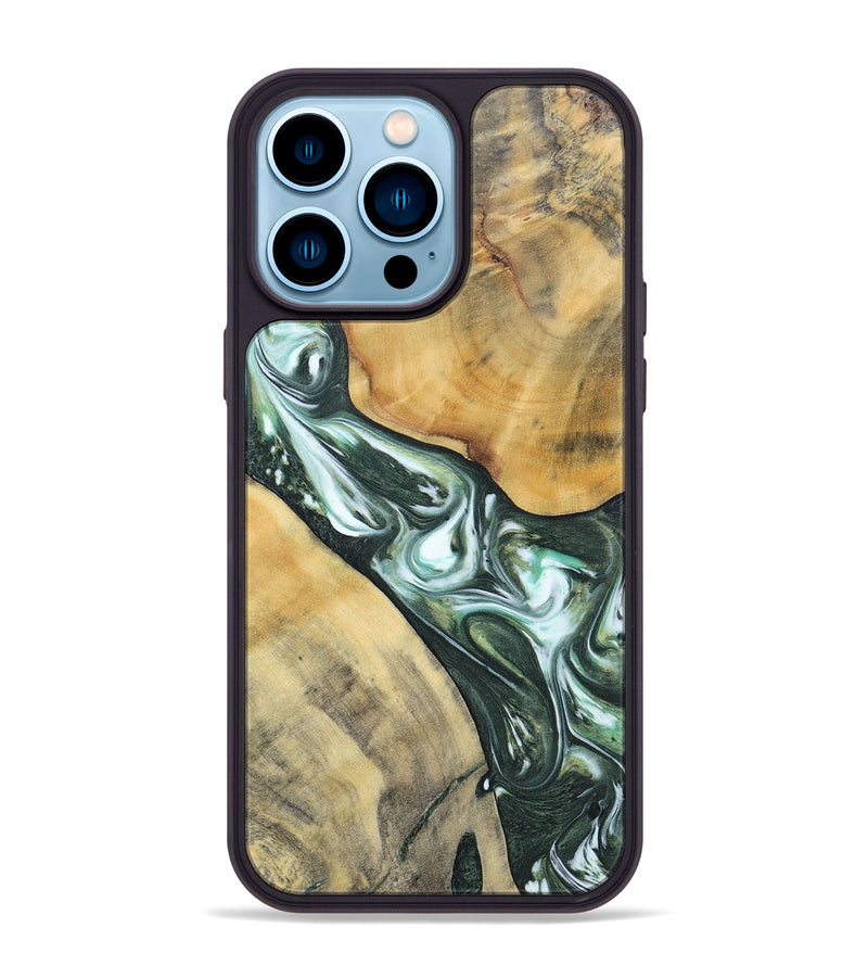 iPhone 14 Pro Max Wood+Resin Phone Case - Cameron (Green, 696470)