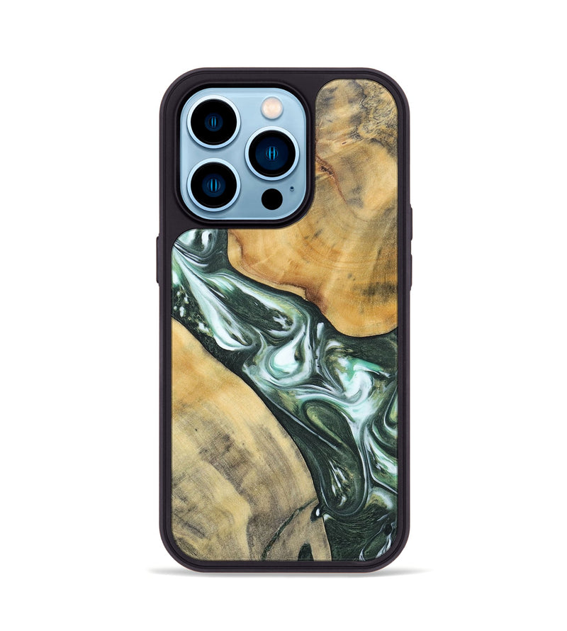 iPhone 14 Pro Wood+Resin Phone Case - Cameron (Green, 696470)