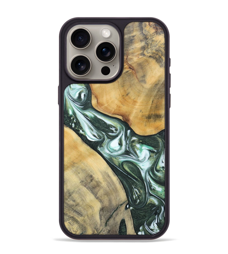 iPhone 15 Pro Max Wood+Resin Phone Case - Cameron (Green, 696470)