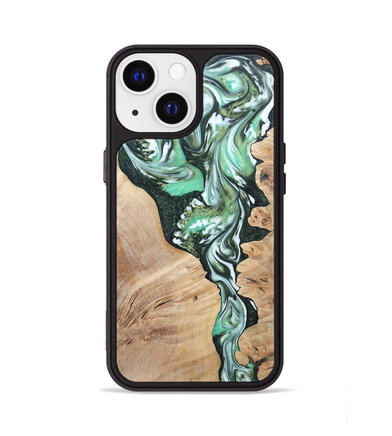iPhone 13 Wood+Resin Phone Case - Grant (Green, 696472)