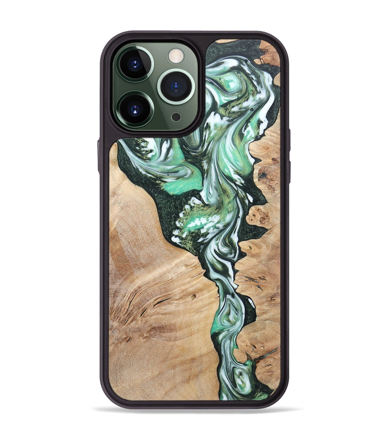 iPhone 13 Pro Max Wood+Resin Phone Case - Grant (Green, 696472)