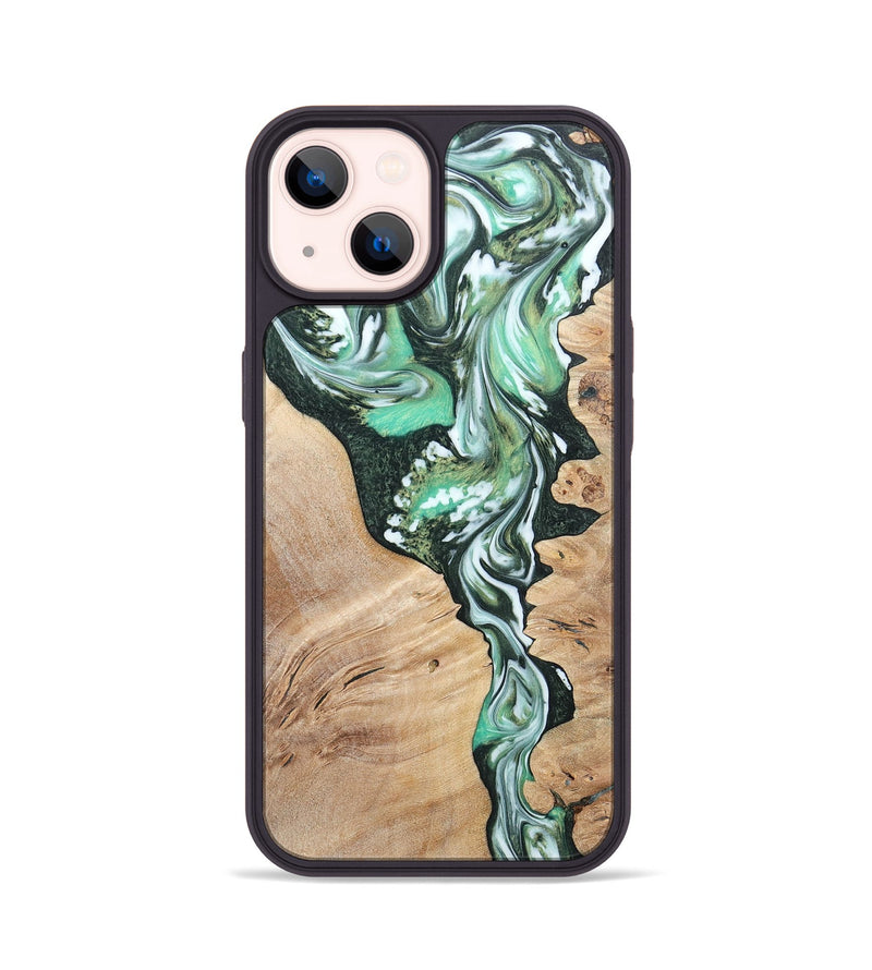 iPhone 14 Wood+Resin Phone Case - Grant (Green, 696472)