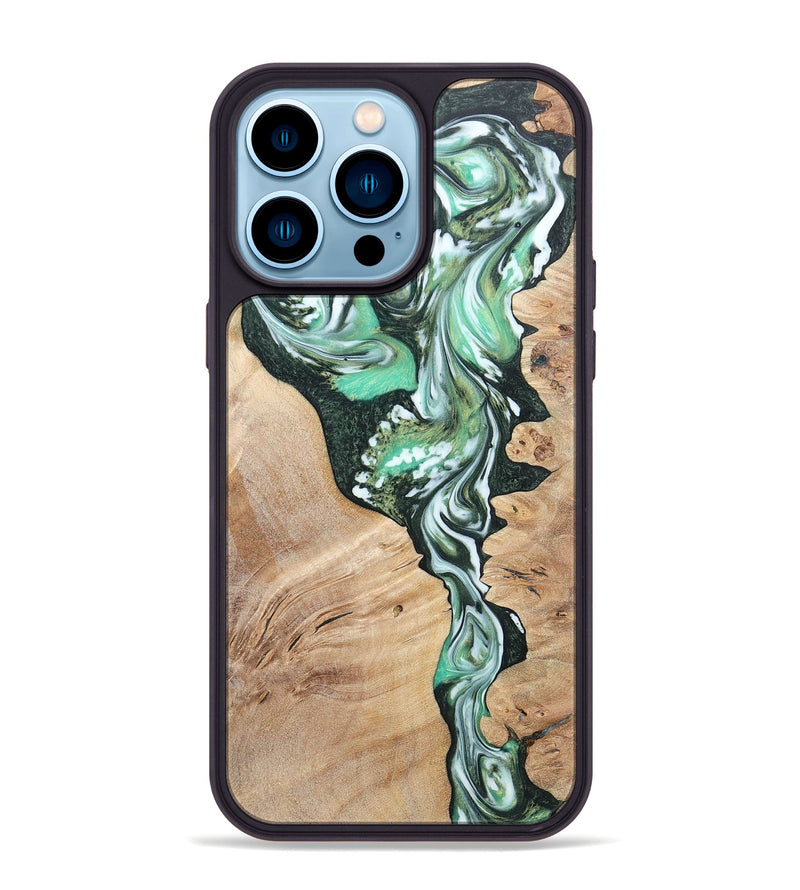iPhone 14 Pro Max Wood+Resin Phone Case - Grant (Green, 696472)