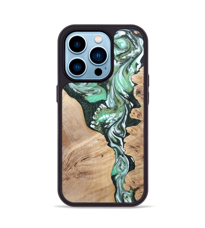 iPhone 14 Pro Wood+Resin Phone Case - Grant (Green, 696472)