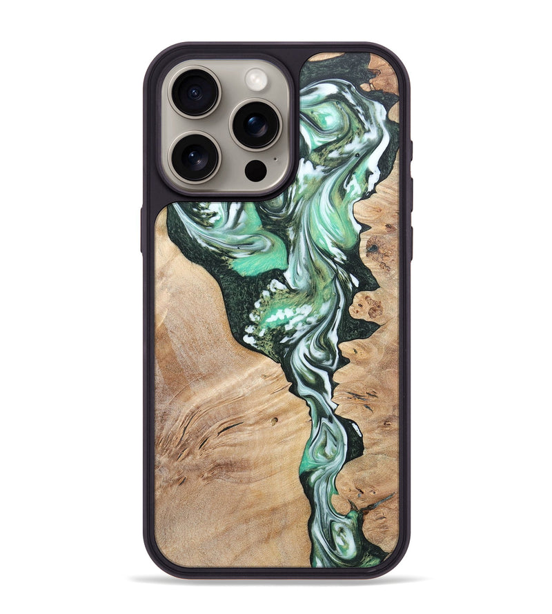 iPhone 15 Pro Max Wood+Resin Phone Case - Grant (Green, 696472)