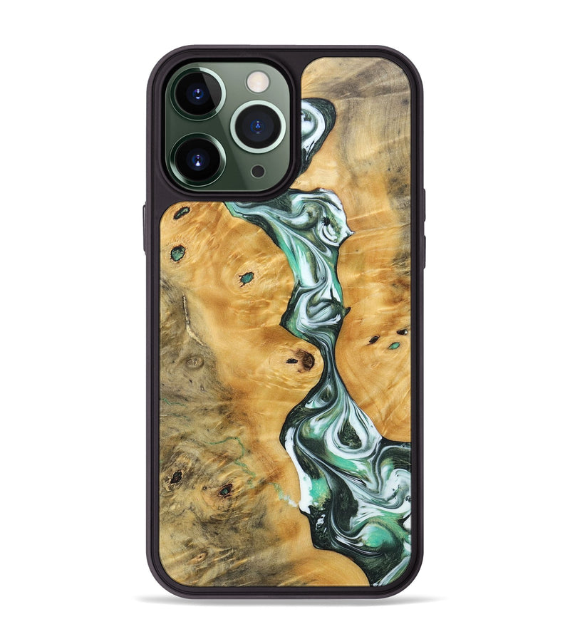 iPhone 13 Pro Max Wood+Resin Phone Case - Breanna (Green, 696474)