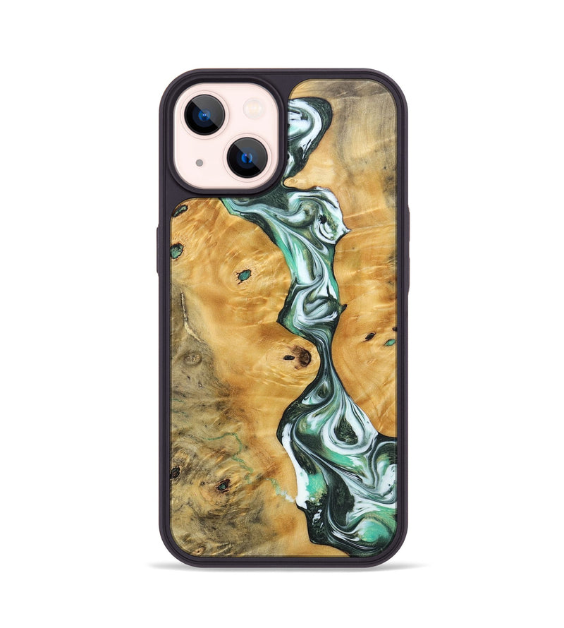 iPhone 14 Wood+Resin Phone Case - Breanna (Green, 696474)