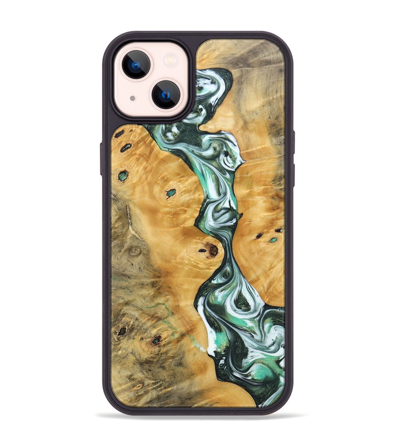 iPhone 14 Plus Wood+Resin Phone Case - Breanna (Green, 696474)