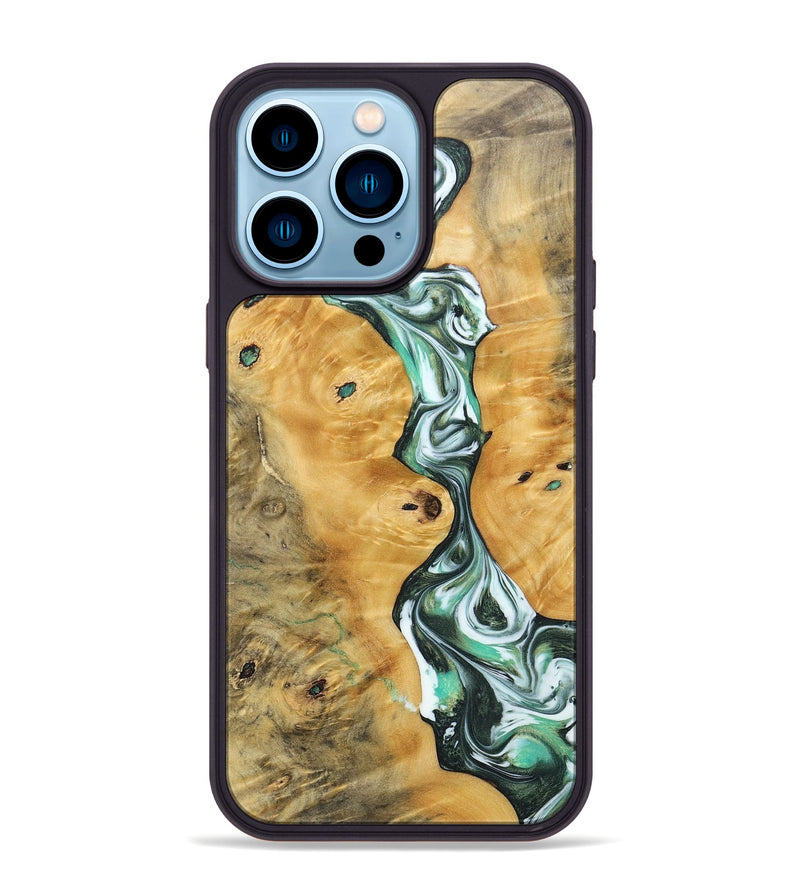 iPhone 14 Pro Max Wood+Resin Phone Case - Breanna (Green, 696474)