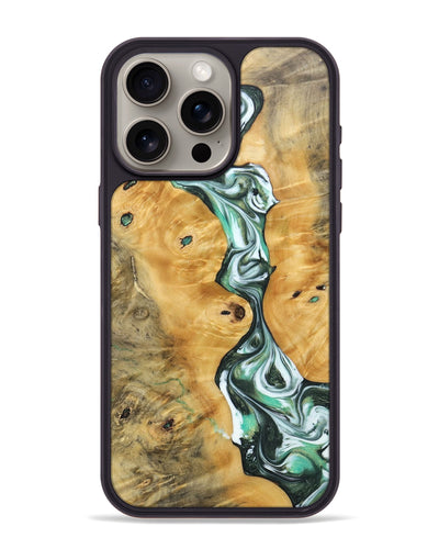 iPhone 15 Pro Max Wood+Resin Phone Case - Breanna (Green, 696474)