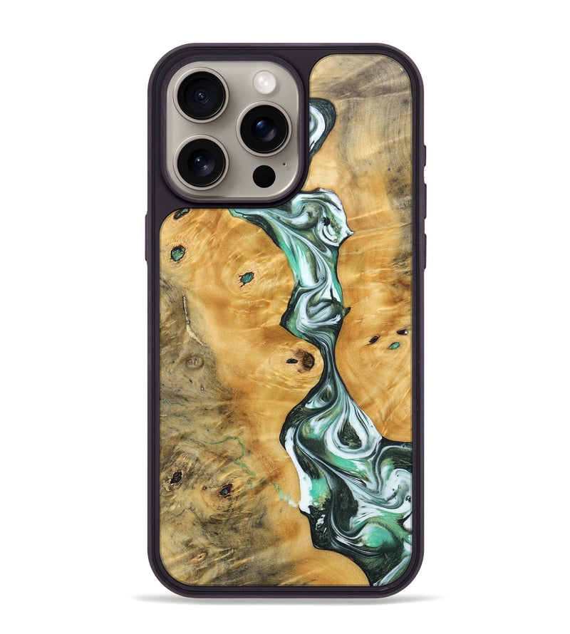 iPhone 15 Pro Max Wood+Resin Phone Case - Breanna (Green, 696474)