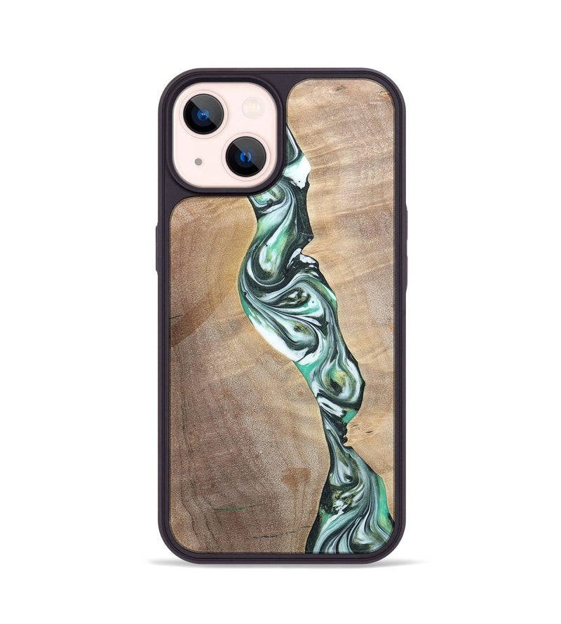 iPhone 14 Wood+Resin Phone Case - Ashley (Green, 696476)