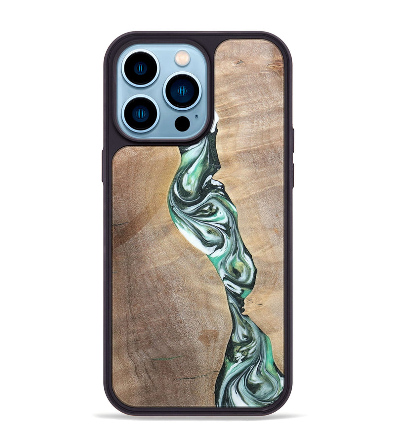 iPhone 14 Pro Max Wood+Resin Phone Case - Ashley (Green, 696476)