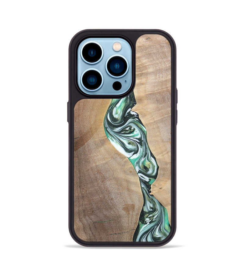 iPhone 14 Pro Wood+Resin Phone Case - Ashley (Green, 696476)