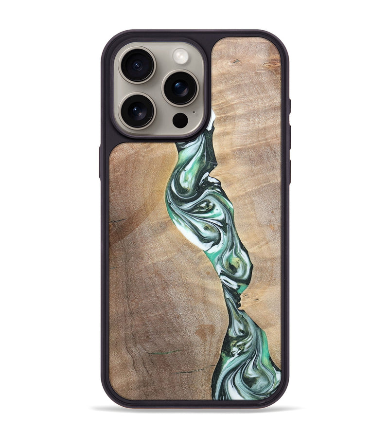 iPhone 15 Pro Max Wood+Resin Phone Case - Ashley (Green, 696476)