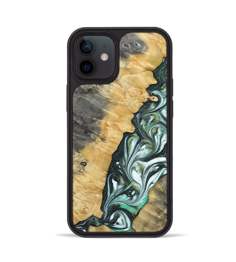 iPhone 12 Wood+Resin Phone Case - Ethel (Green, 696478)