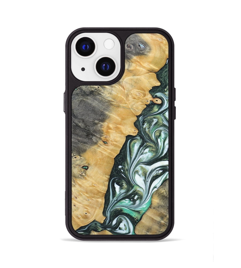 iPhone 13 Wood+Resin Phone Case - Ethel (Green, 696478)