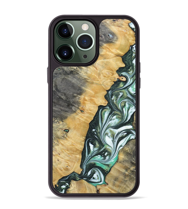 iPhone 13 Pro Max Wood+Resin Phone Case - Ethel (Green, 696478)