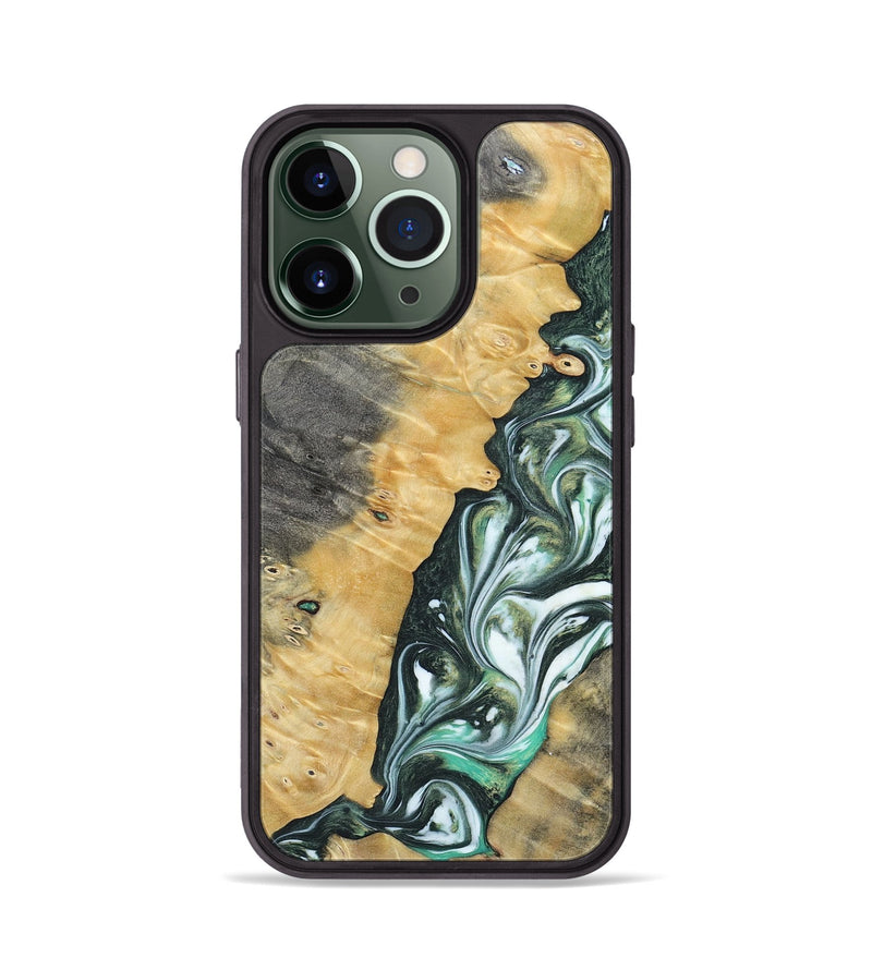 iPhone 13 Pro Wood+Resin Phone Case - Ethel (Green, 696478)