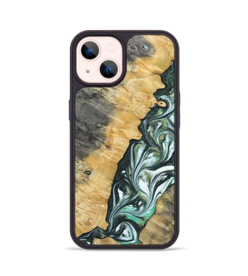 iPhone 14 Wood+Resin Phone Case - Ethel (Green, 696478)