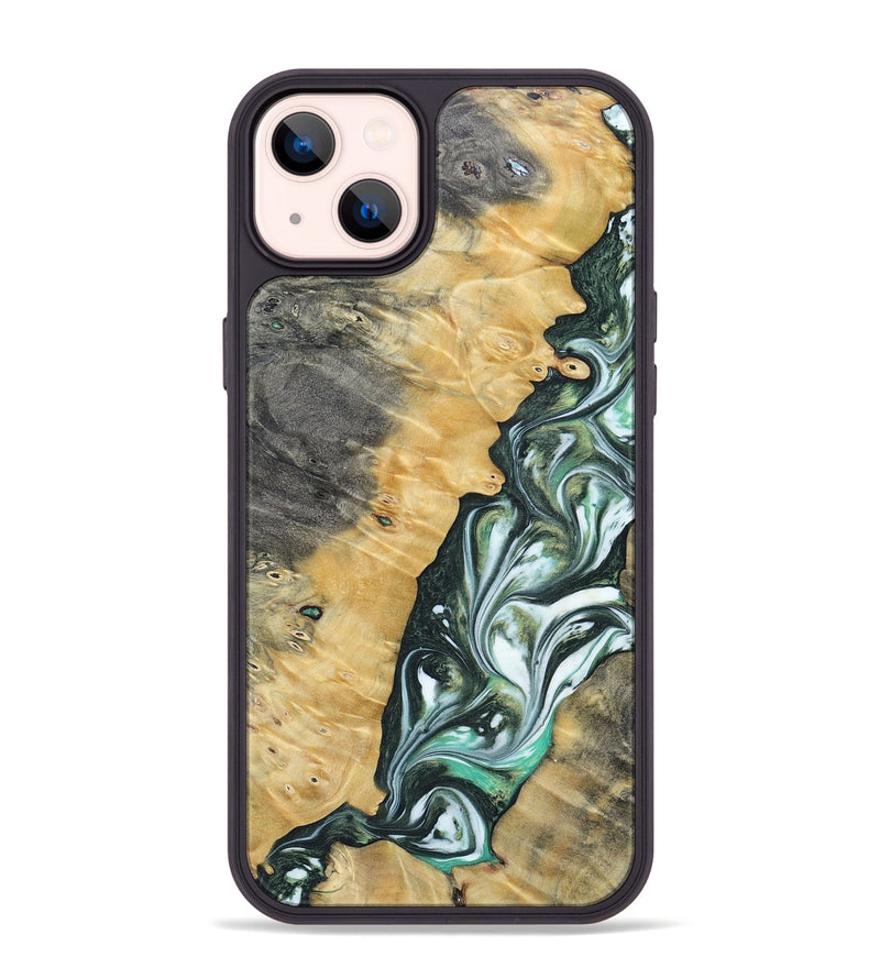 iPhone 14 Plus Wood+Resin Phone Case - Ethel (Green, 696478)