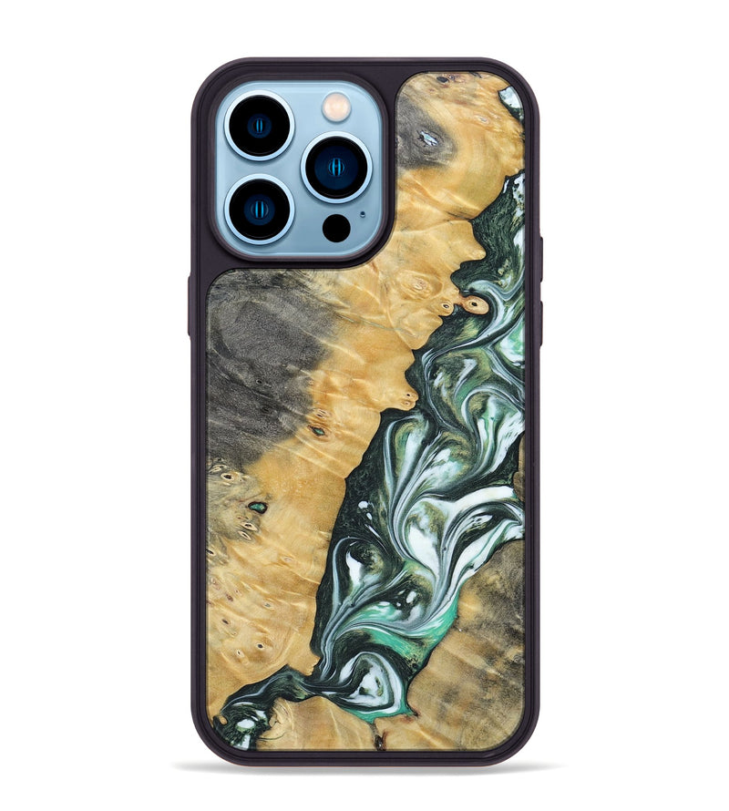 iPhone 14 Pro Max Wood+Resin Phone Case - Ethel (Green, 696478)
