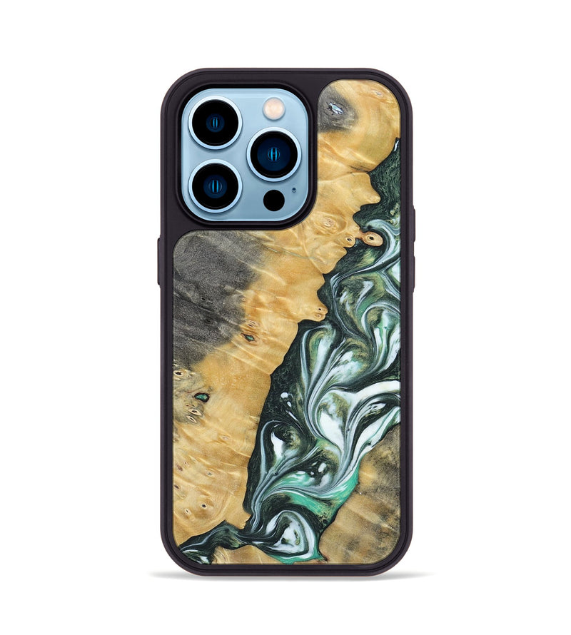 iPhone 14 Pro Wood+Resin Phone Case - Ethel (Green, 696478)