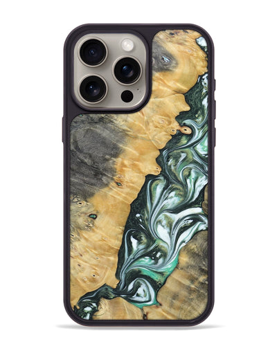 iPhone 15 Pro Max Wood+Resin Phone Case - Ethel (Green, 696478)