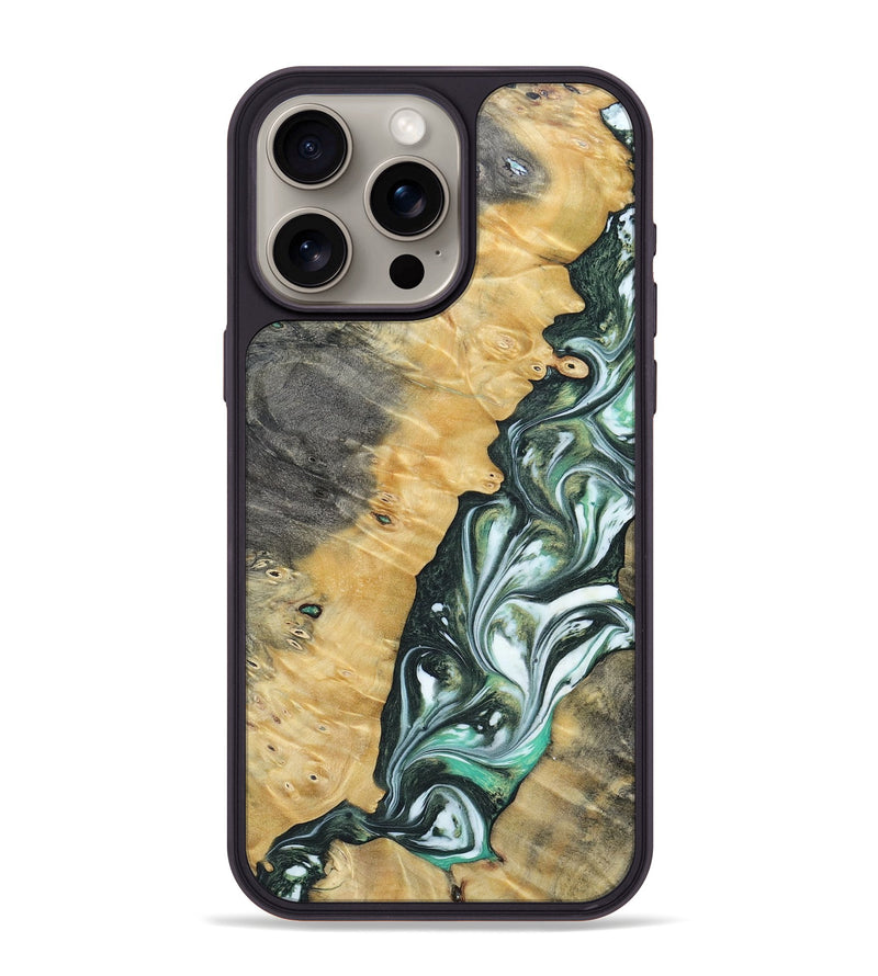 iPhone 15 Pro Max Wood+Resin Phone Case - Ethel (Green, 696478)