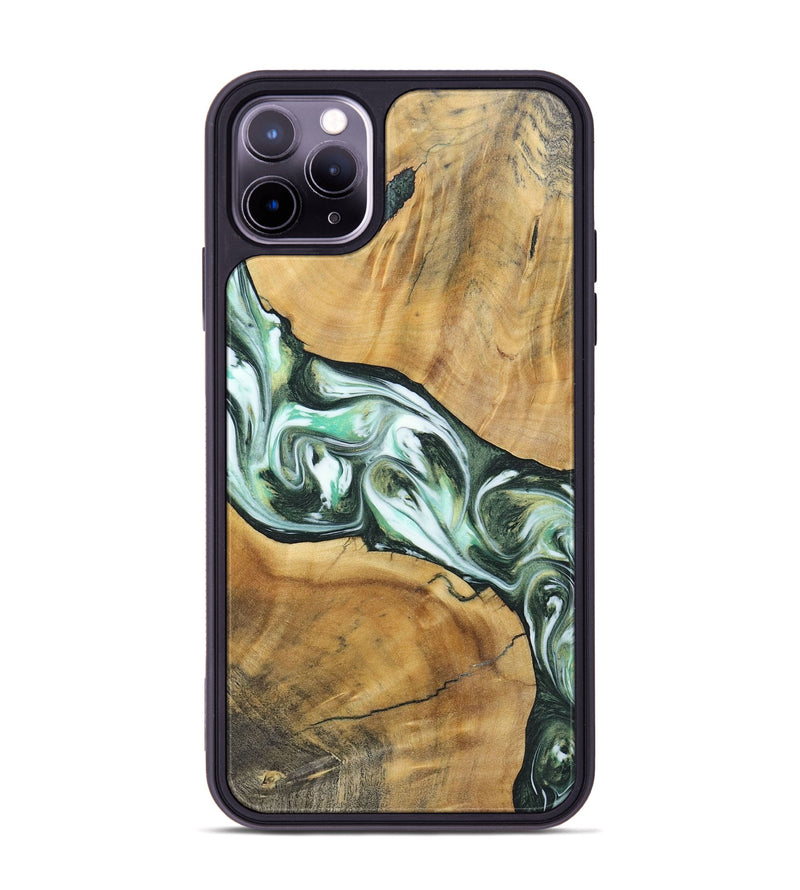 iPhone 11 Pro Max Wood+Resin Phone Case - Shirley (Green, 696480)